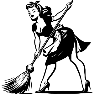 Retro Girl Sweeping Floor