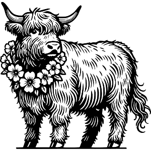 Highland Cow With Flower Garland