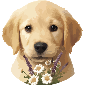 Golden Retriever Puppy with Flowers