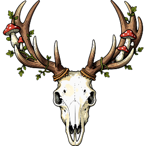 Deer Skull With Mushrooms and Vines