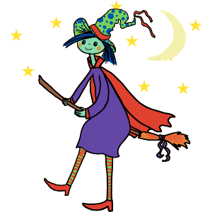 Witch Flying In Night Sky