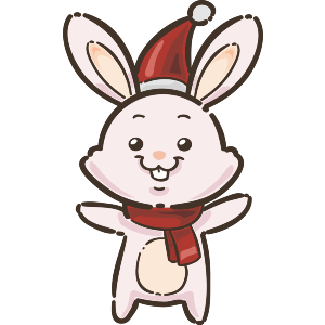 Cheerful Bunny Wearing Red Hat And Scarf