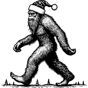 Bigfoot Wearing Santa Hat