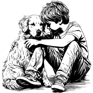 Boy Sitting with Dog