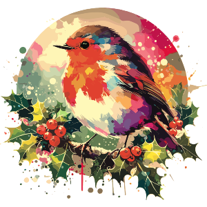 Robin on a Holly Branch