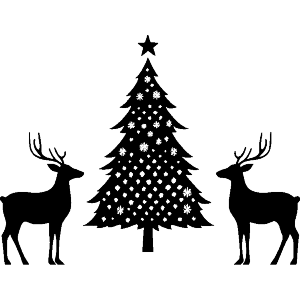 Christmas Tree with Two Reindeer  Silhouette