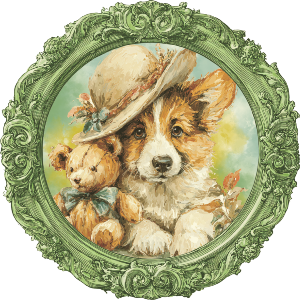Vintage Corgi Puppy with Teddy Bear