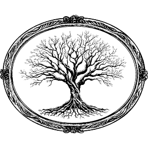 Tree with Vintage Oval Frame