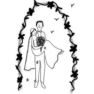 Bride And Groom Under A Floral Archway. 