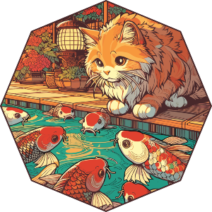 Anime Cat With Fish Pond