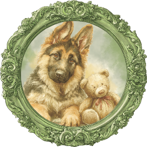 German Shepherd Puppy with Teddy Bear