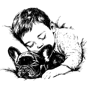 Boy Sleeping with French Bulldog 