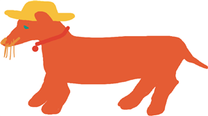 Dachshund wearing straw hat