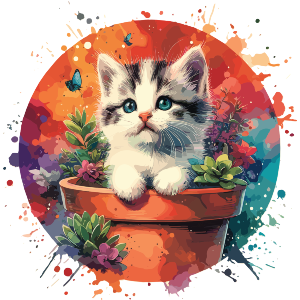Kitten in a Terracotta Plant Pot