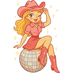 Pink Cowgirl Disco Ball Pinup