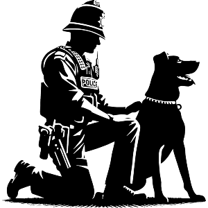 Police Dog Handler Kneeling