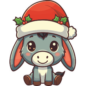 Baby Donkey Wearing Santa Hat