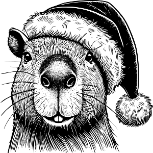 Capybara Wearing Santa Hat
