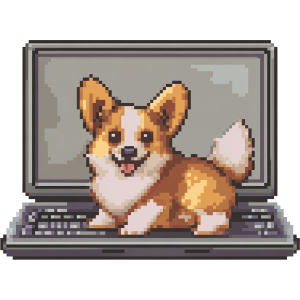Welsh Corgi on Laptop Pixel Art
