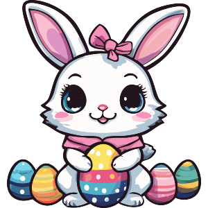 Easter Bunny With Eggs Kawaii Style