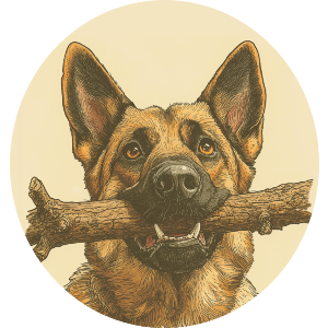German Shepherd with Stick Portrait