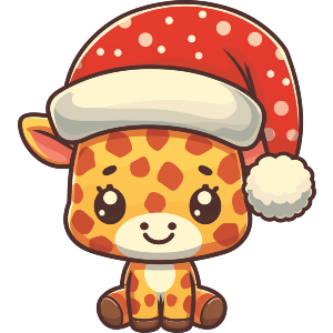 Baby Giraffe Wearing Santa Hat