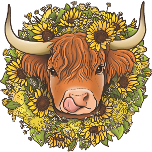 Sunflower Highland Cow