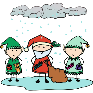 Father Christmas And Elves With Presents