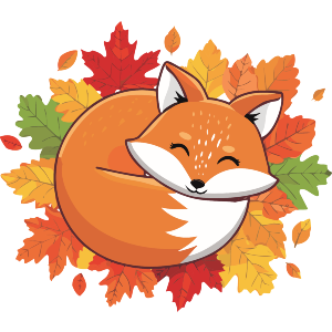Cute Fox Sleeping In Colorful Leaves