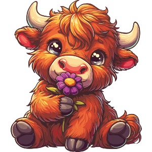 Cute Highland Cow With Flower