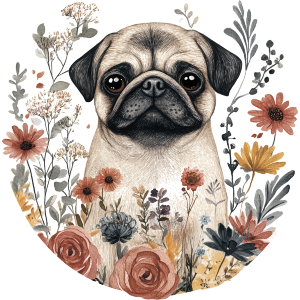 Pug with Flowers
