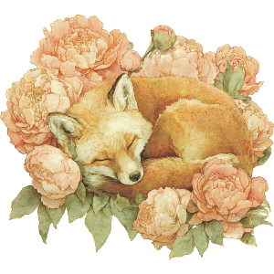 Fox Sleeping with Flowers