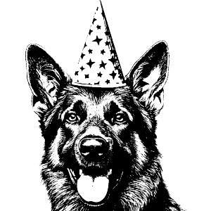 German Shepherd with Party Hat 