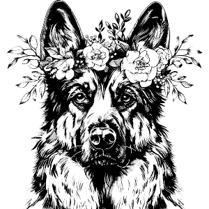 German Shepherd with Floral Crown Portrait