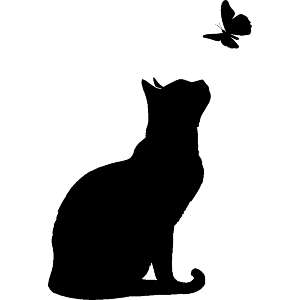 Cat Sitting with Butterfly Silhouette