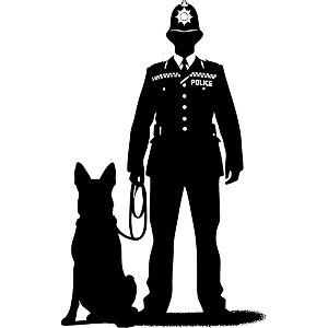 Policeman Standing With Dog