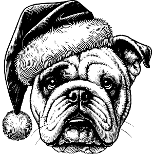 Bulldog Wearing Santa Hat