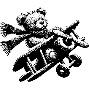 Scruffy Teddy Flying Aeroplane