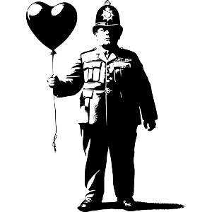 Policeman Holding Heart Balloon