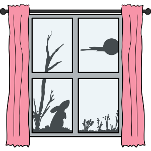 Moon Gazing Hare Through Window