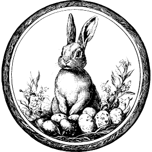 Easter Bunny with Eggs in Circle Frame
