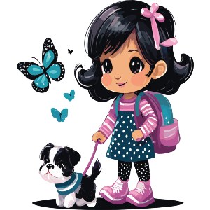 Little Girl Walking A Puppy