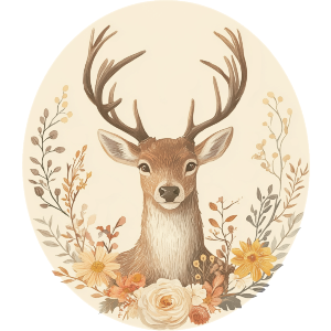 Deer Stag with Flowers