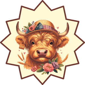 Cute Highland Cow With Flowers
