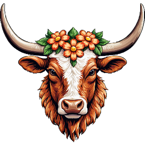 Longhorn Bull & Flowers
