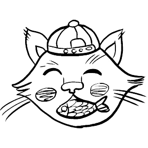 Cartoon Cat Eating A Fish Cute 