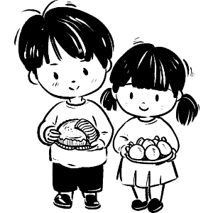 Cute Brother and Sister Holding Food