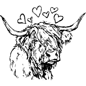 Highland Cow with Hearts