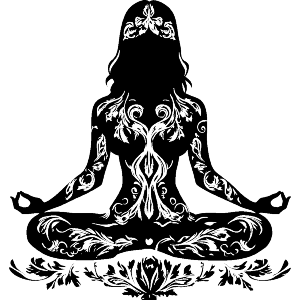 Yoga Pose Silhouette with Floral Pattern
