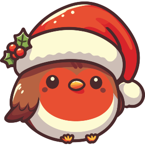 Baby Robin Wearing Santa Hat